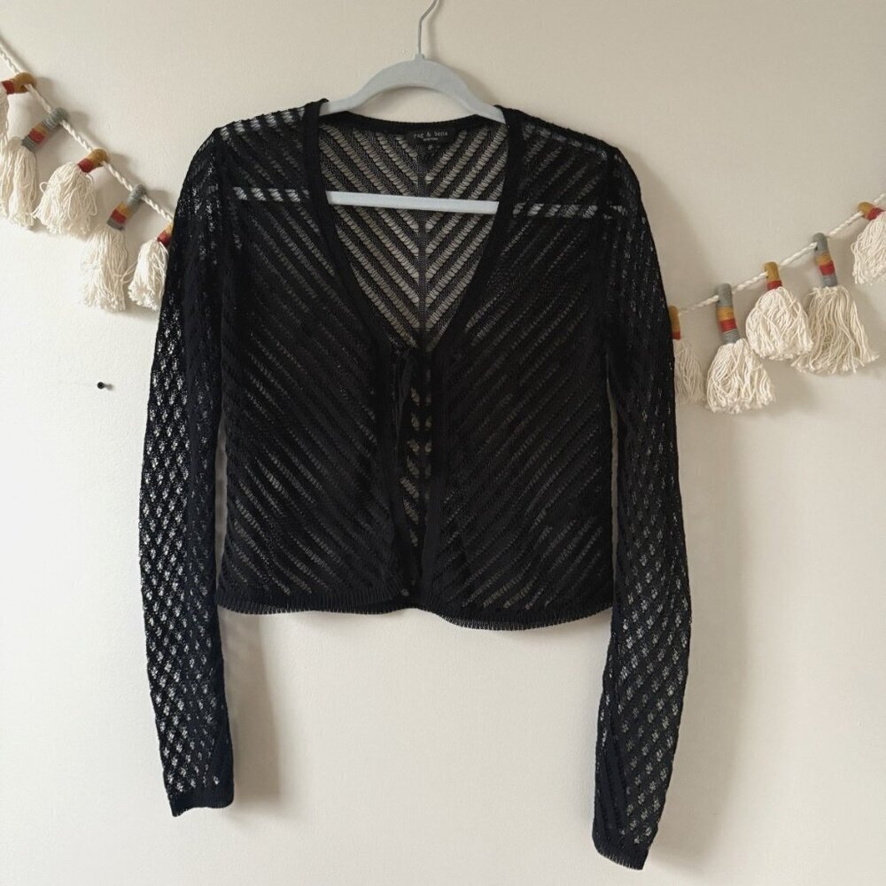 Rag & Bone Melissa Open Knit Sheer Front Tie Black Cardigan Whimsigoth Grunge XS